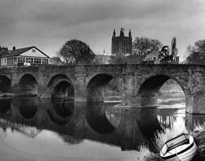 Atmospheric Prints: This old stone bridge over the Wye at Hereford is the main artery for traffic betwen