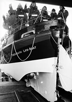 00742 Prints: The old Teesmouth lifeboat being launched for the last time after lifeboat chiefs