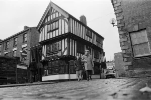 01017 Prints: Old timber buildings in Coventry. The Golden Cross pub in Coventry, West Midlands