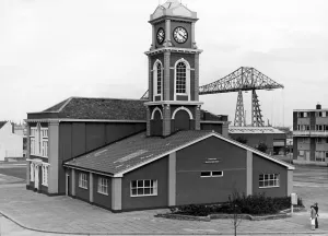 The Old Town Hall, St Hilda, with Tees Transporter Bridge in background, Middlesbrough