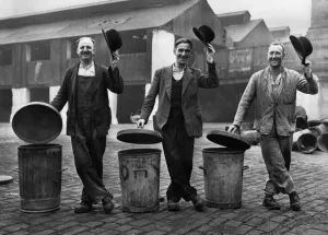 Old world Courtesy from the city Gents. These three happy dustmen latest recruits to