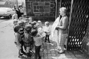 Infant School Prints: Oldest resident of Skinningrove village in North Yorkshire, England