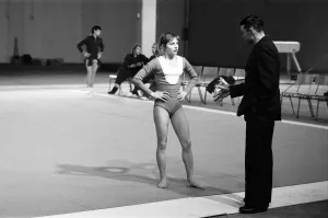 Gymnast Prints: Olga Korbut, Olympic Gymnast, training with Soviet Union Gymnastics Team, at Earls Court