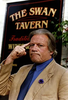 Oliver Reed Actor outside the Swan Tavern in Wimbledon where his son Mark has been barred