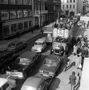 Double Decker Prints: Open top 1925 Double Decker bus - Feb 1972 going through the streets of London
