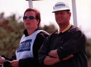 00189 Prints: Open Golf Championship Birkdale 1998 Sandy Lyle stands with wife Jolande