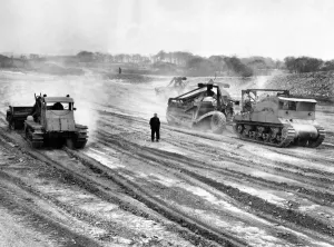 Landscape Feature Prints: Opencast coal mining. Workers extracting coal from the earth