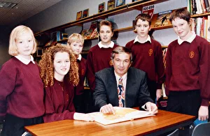 The opening of Eston Park school. Derek Fatchett with pupils Jasmine Harper, seated