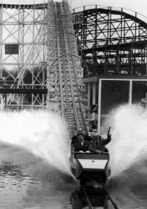 Fairground Prints: The opening of the new water chute at the Belle Vue Fairground and Gardens