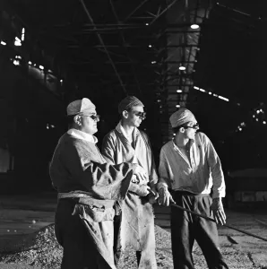 Light Prints: Three of the operators of one of the open hearth furnaces at the Stocksbridge Steelworks