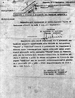 Order instructing Italian submarine to attack certain Spanish ships without warning