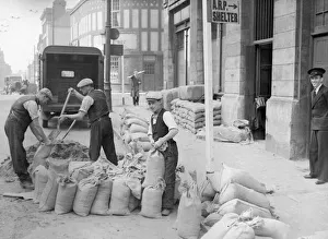 Packing sandbags at the evacuation hospitals in Birmingham during world war two September