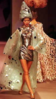 Cape Prints: Paco Rabanne Fashions Paris Fashion Week January 1998 A model presents this look