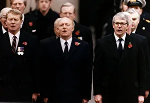 Liberal Democrat Prints: Paddy Ashdown with John Major and Neil Kinnock at the Cenotaph in London on Remembrance