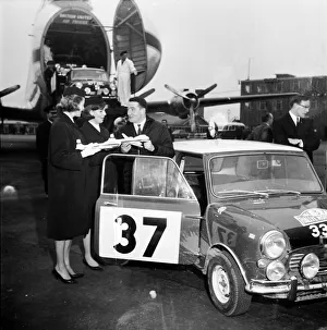Paddy Hopkirk arrives back in the UK after winning the 1964 Monte Carlo Rally in a Mini