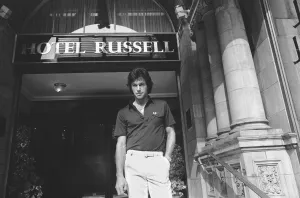 Captain Prints: Pakistan cricketer Imran Khan outside his hotel in London. 13th August 1982