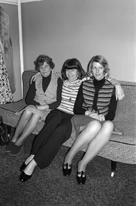 Dressing Room Prints: Pam Ayres in her dressing room at the Bristol Hippodrome with her mother and sister