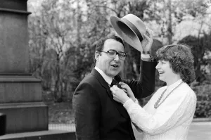 Pam Ayres at IMBEX 86, the garments industry exhibition at Londons Olympia