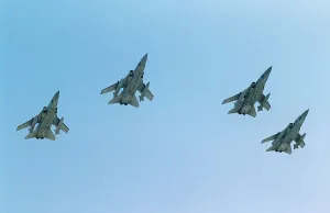 Bombers Prints: Four Panavia Tornado F3 of RAF 5 Sqd Sept 90 fly over their air base in formation