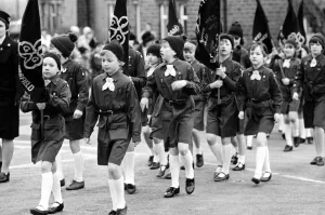 On parade in the Colne Valley were 200 Guides and Brownies who marched to a Thinking Day