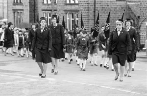 On parade in the Colne Valley were 200 Guides and Brownies who marched to a Thinking Day