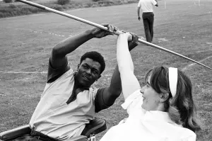 00384 Prints: Paralympic Athletes training at Stoke Mandeville, watched by patients