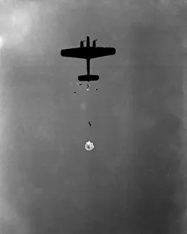 Paratroop Training at RAF Ringway, Manchester. England. Paratroopers seen jumping