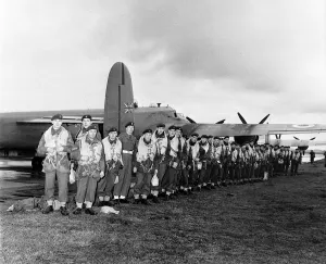 Paratroopers of the 3rd Battalion prepare to embark on an RAF Shackleton Aircraft