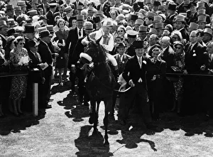 1959 Prints: Parthia with Harry Carr jockey wins Derby at Epsom - 1959 led by owner Sir Humphrey