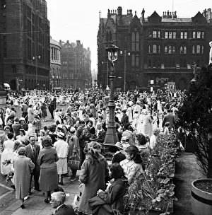 Whit Friday Prints: Participants of the Manchester Whit Walksgather outside the town hall, Greater Manchester