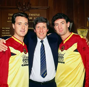 Partick Thistle football manager John Lambie with two of his players Billy Abercrombie