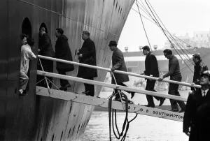 Passengers boarding the Queen Elizabeth II cruise liner after her arrival in Southampton