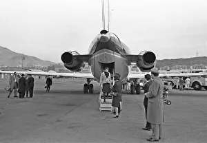 Stewardess Prints: Passengers disembarking from British United Airlines BAC 1-11 seen here in Spain during