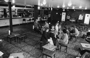 Passengers waiting for their flight to be called seen here at the bar at Teesside Airport