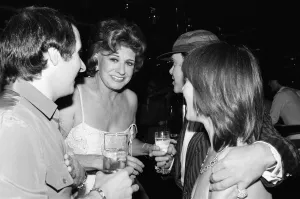 Pat Phoenix and Elton John at the new nightclub Stringfellows in Covent Garden, London
