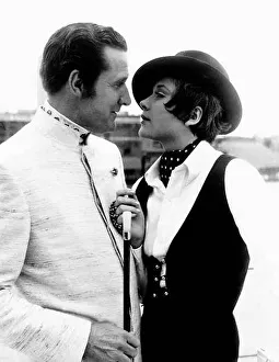 Patrick MacNee actor and actress Linda Thorson as his new partner in the TV programme