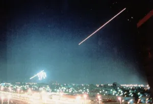 Saudi Arabia Prints: Patriot missile over Dharan attempt to intercept incomimg Iraqi Scud missiles