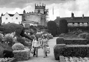 Stratford Prints: Two patriotic tourists take a stroll through the peaceful surroundings of New Place
