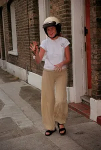 Crash Helmets Prints: Patsy Palmer Actress August 98 Eastenders actress outside her home in east london