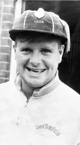 00222 Prints: Paul Gascoigne (Gazza) proudly displays one of his England under-21 caps, circa 1988