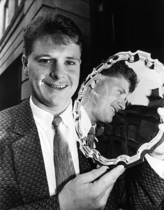 Paul Gascoigne (Gazza) receiving the Barclays Young Eagle award. November 1987