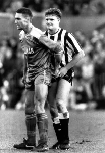 00237 Prints: Paul Gascoigne and Vinnie Jones - squeezing gazzas testicles Wimbledon