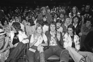 Paul and Linda McCartney and other members of the band Wings seen here at Madison Square