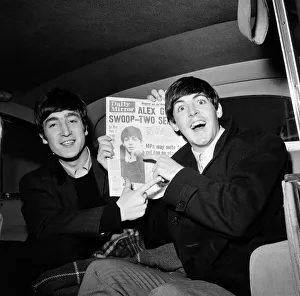 Paul makes the front page, John Lennon & Paul McCartney with copy of Daily Mirror