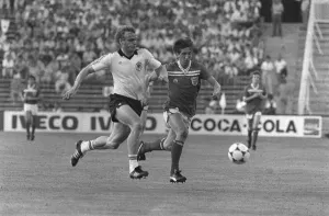 Paul Mariner and Hans Pieter Briegal during World cup 1982 England 0