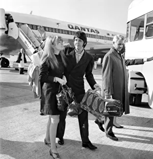 Paul McCartney of the Beatles and Jane Asher at Heathrow today