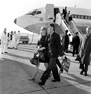 Paul McCartney of the Beatles and Jane Asher at Heathrow today