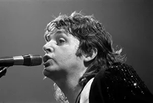 Styles Prints: Paul McCartney, formerly of The Beatles, singing with his group Wings in concert in USA