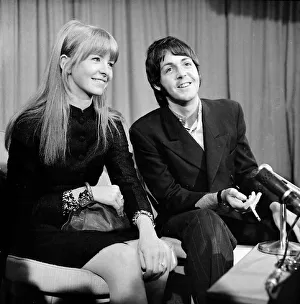 Paul McCartney with girlfriend Jane Asher at a press conference. March 1968