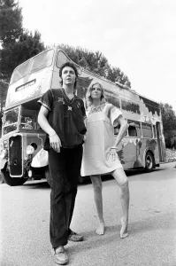Paul McCartney former singer with The Beatles and wife Linda on tour in their Psychedelic